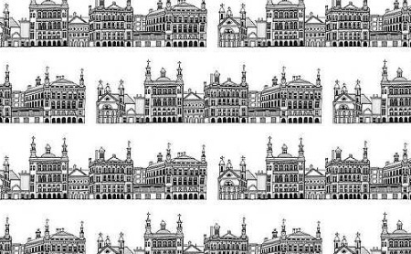 纹理图片1518-手绘欧式建筑无缝平铺背景图案