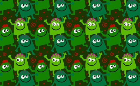 纹理图片1861-绿色卡通小怪兽无缝平铺背景图片