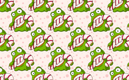 口咬拐棍糖果的青蛙小怪兽无缝平铺背景图片-纹理图片2088